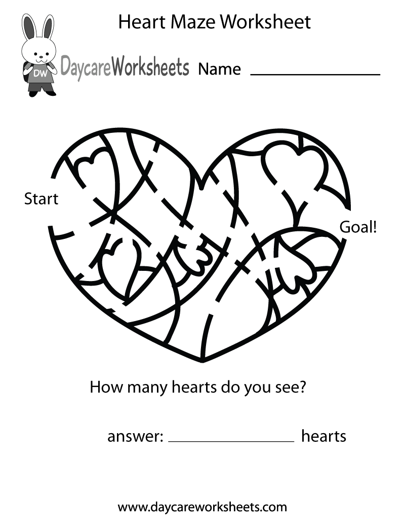 Preschool Heart Maze Worksheet Printable