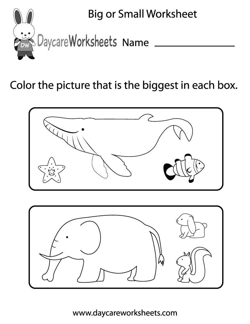 free preschool big or small worksheet