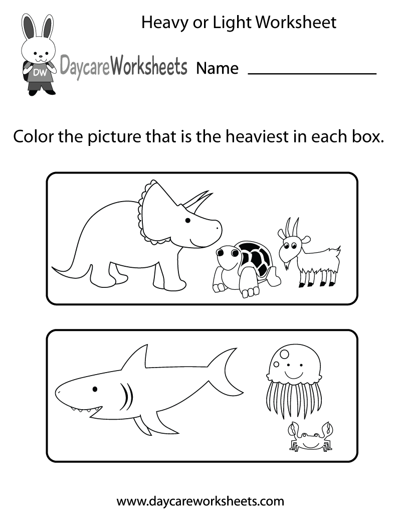 Preschool Heavy or Light Worksheet Printable