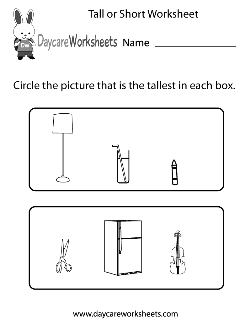 Preschool Tall or Short Worksheet Printable