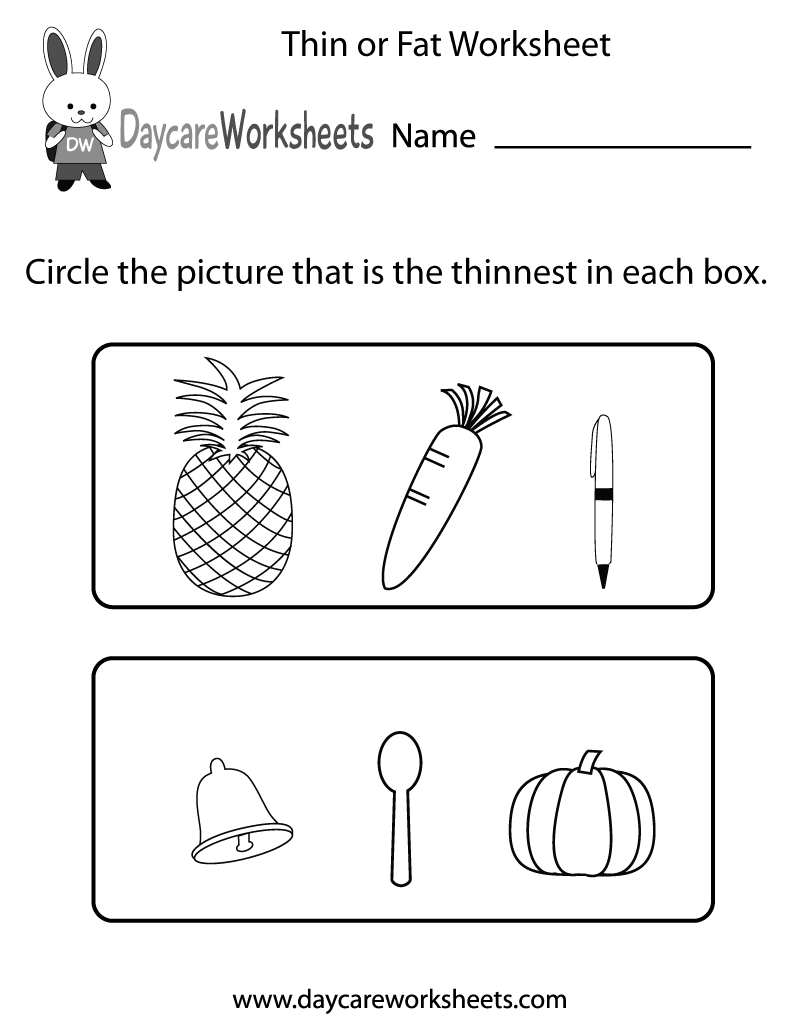 Preschool Thin or Fat Worksheet Printable