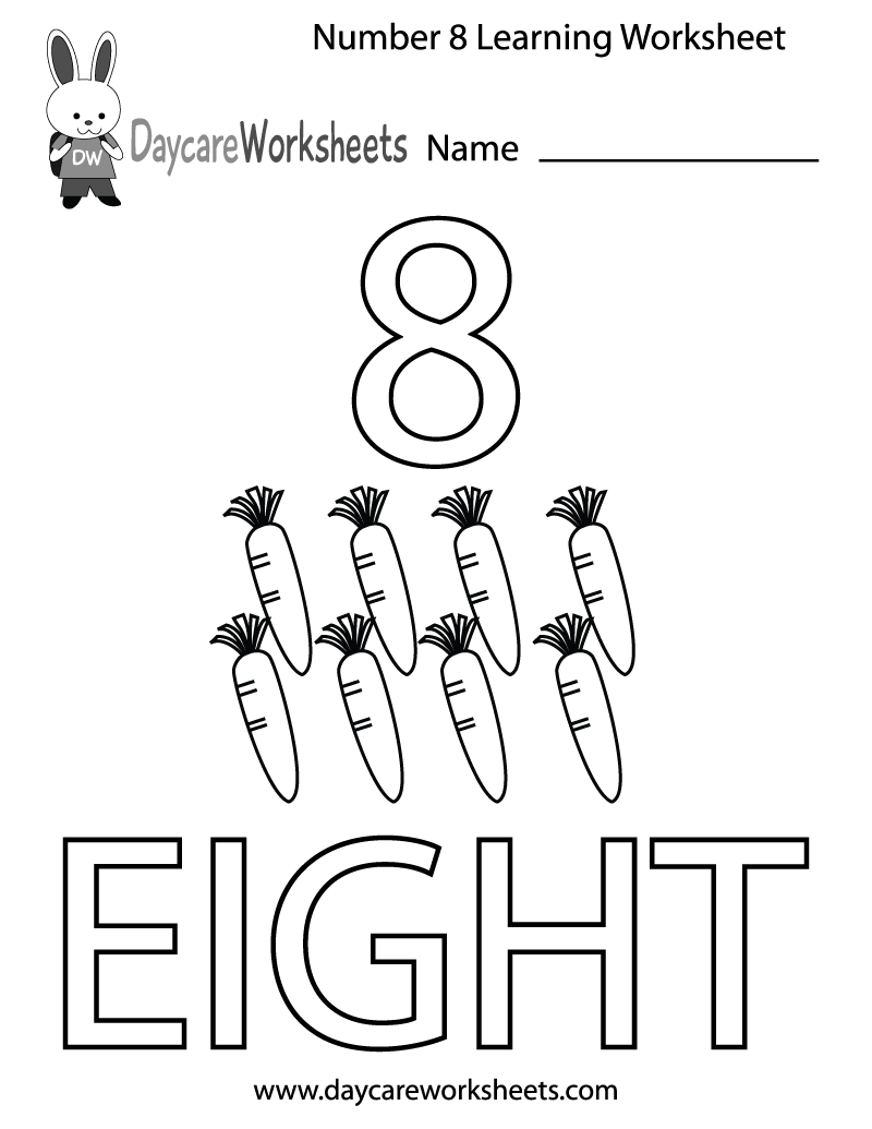 Free Preschool Number Eight Learning Worksheet