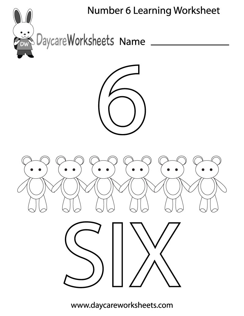 Preschool Number Six Learning Worksheet Printable