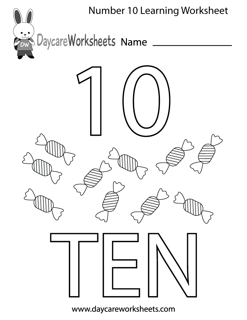 Free Preschool Number Ten Learning Worksheet