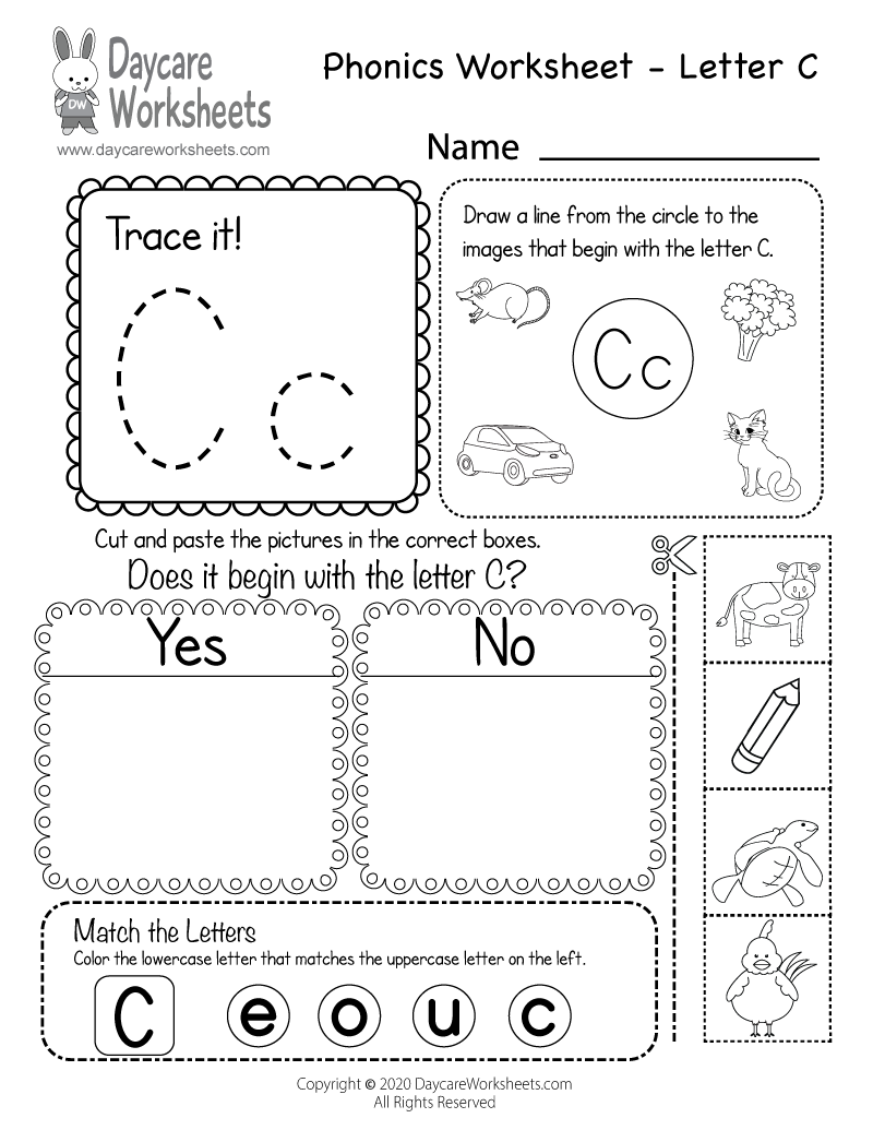 Free Letter C Phonics Worksheet for Preschool - Beginning Sounds