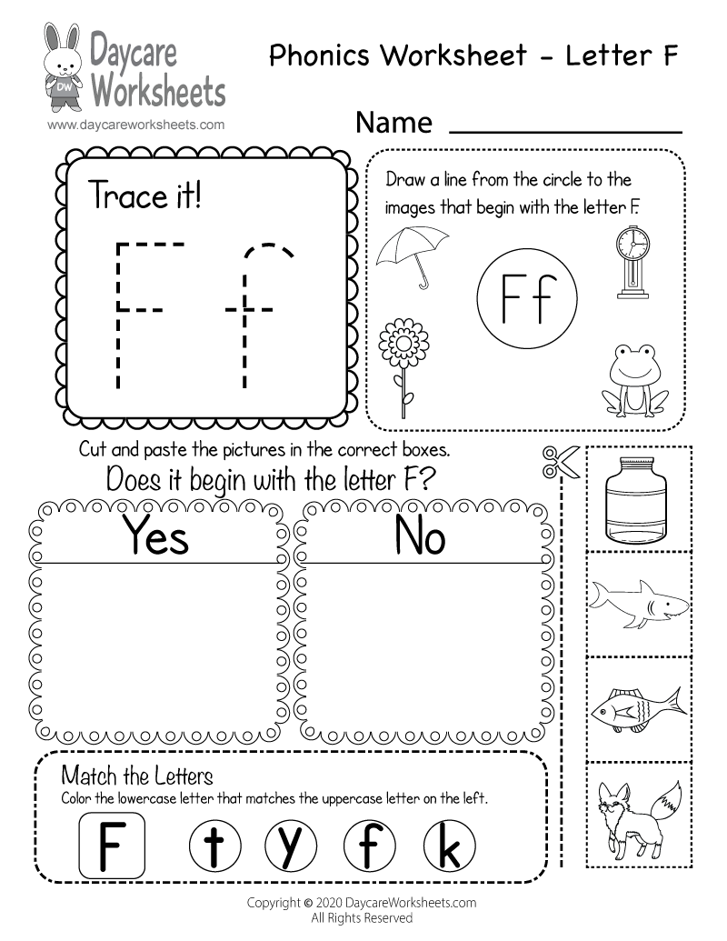 Preschool Beginning Sounds Letter F Phonics Worksheet Printable