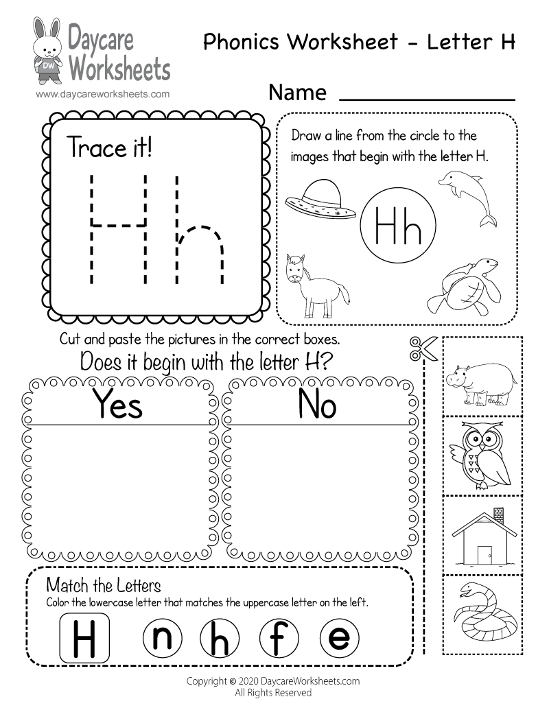 Preschool Beginning Sounds Letter H Phonics Worksheet Printable