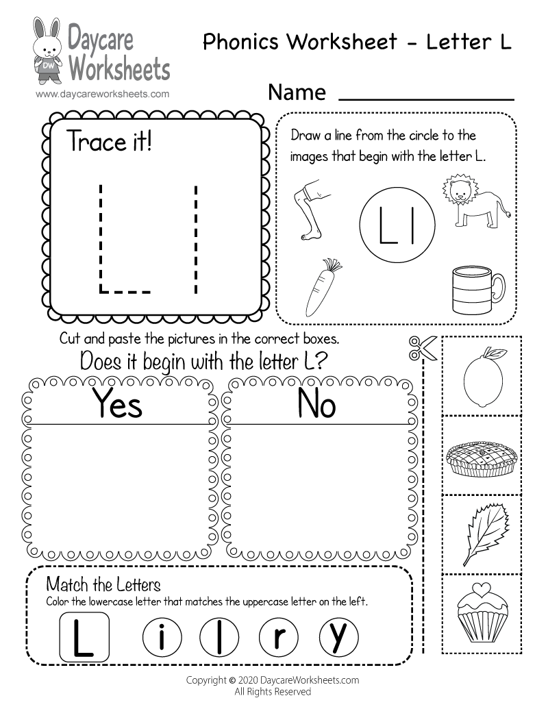 Free Letter L Phonics Worksheet for Preschool - Beginning Sounds