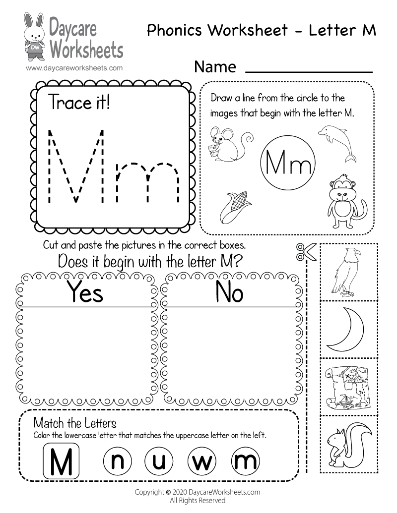 Preschool Beginning Sounds Letter M Phonics Worksheet Printable