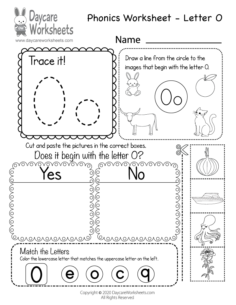 free letter o phonics worksheet for preschool beginning sounds