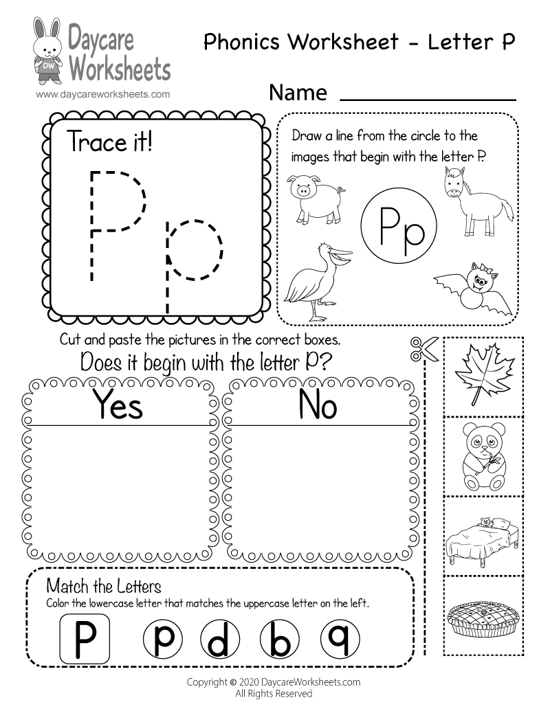 Preschool Beginning Sounds Letter P Phonics Worksheet Printable