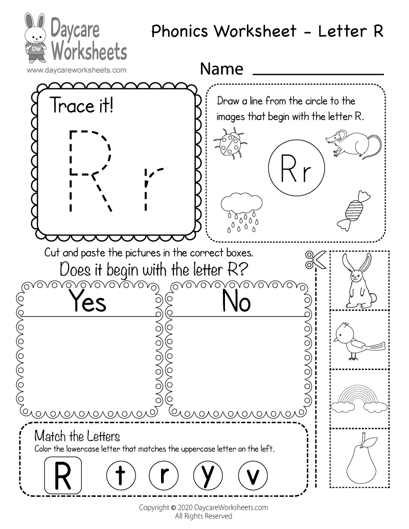 Free Letter R Phonics Worksheet for Preschool - Beginning Sounds