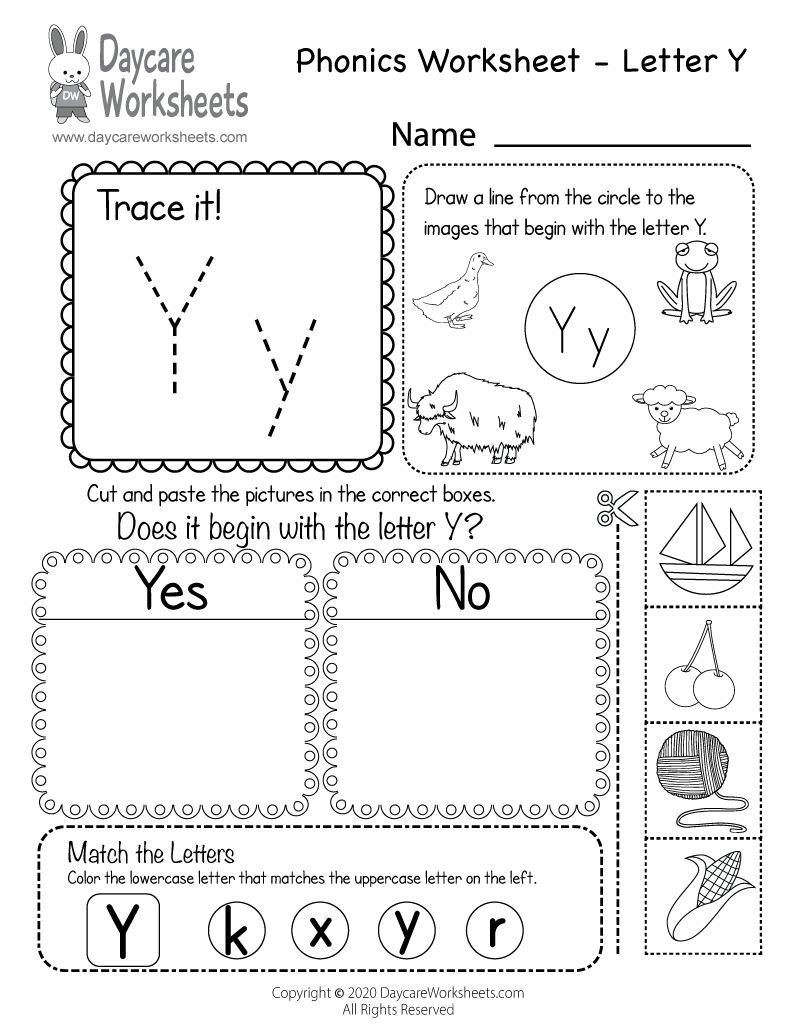 Free Letter Y Phonics Worksheet For Preschool Beginning Sounds