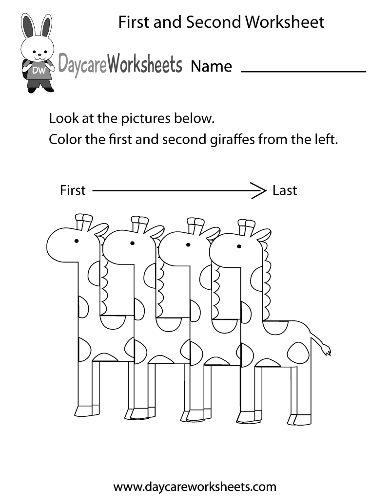 Preschool First and Second Worksheet Printable
