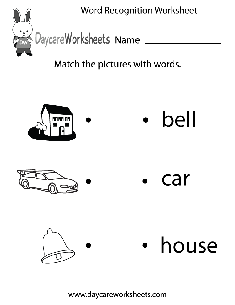 Preschool Word Recognition Worksheet Printable