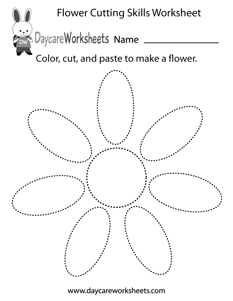 Preschool Flower Cutting Skills Worksheet Printable