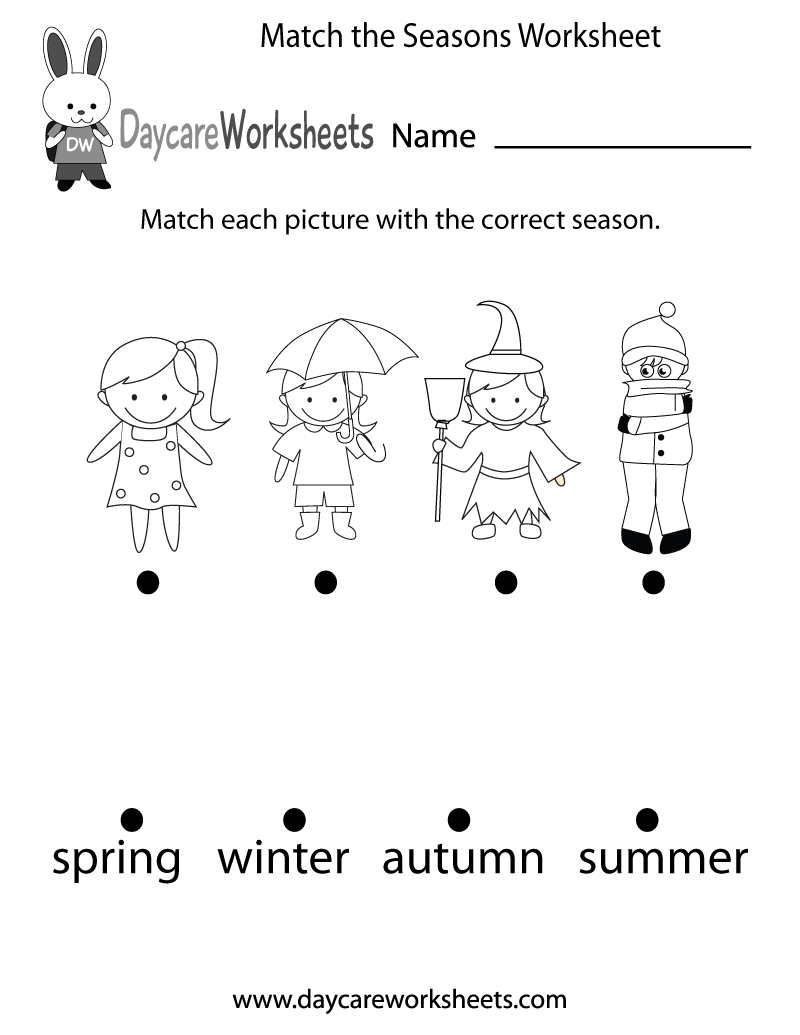 free preschool match the seasons worksheet