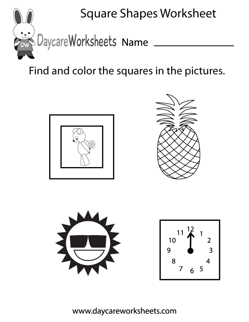 Preschool Square Shapes Worksheet Printable