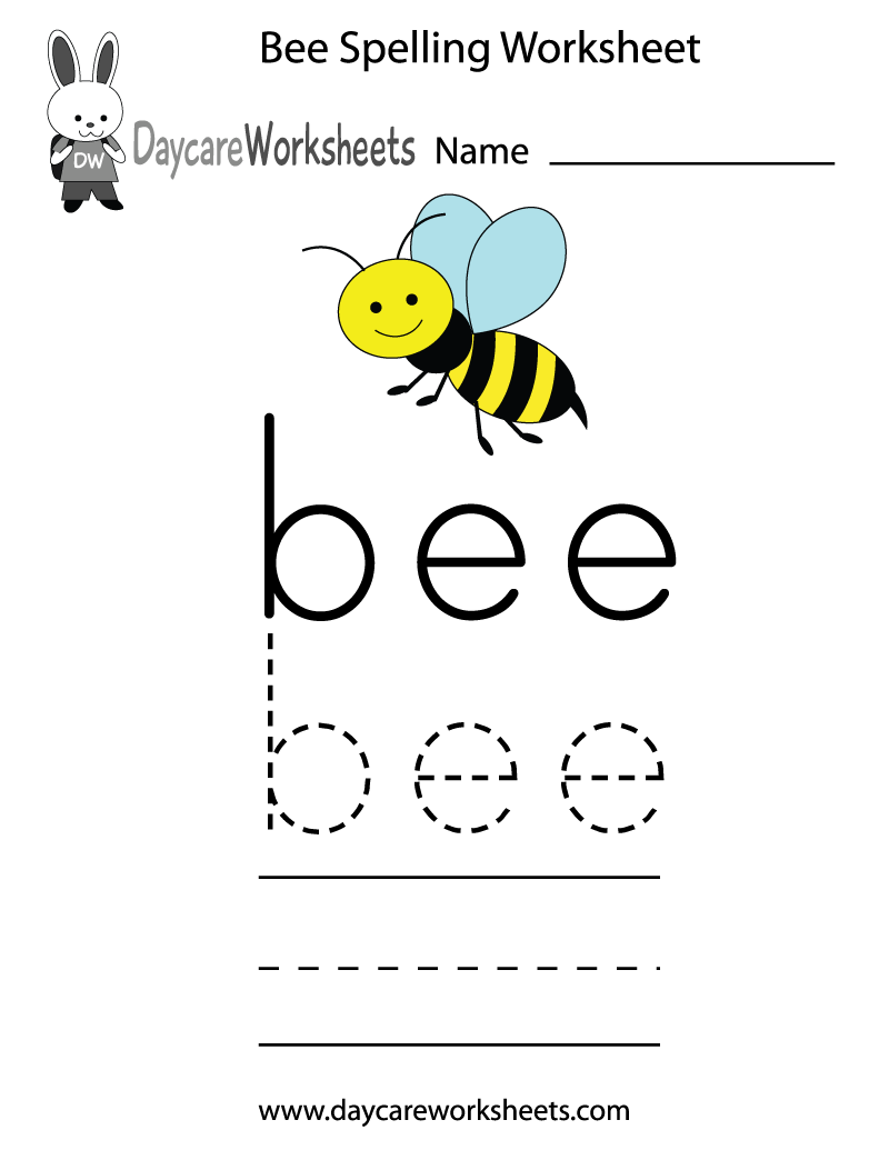 Preschool Bee Spelling Worksheet Printable