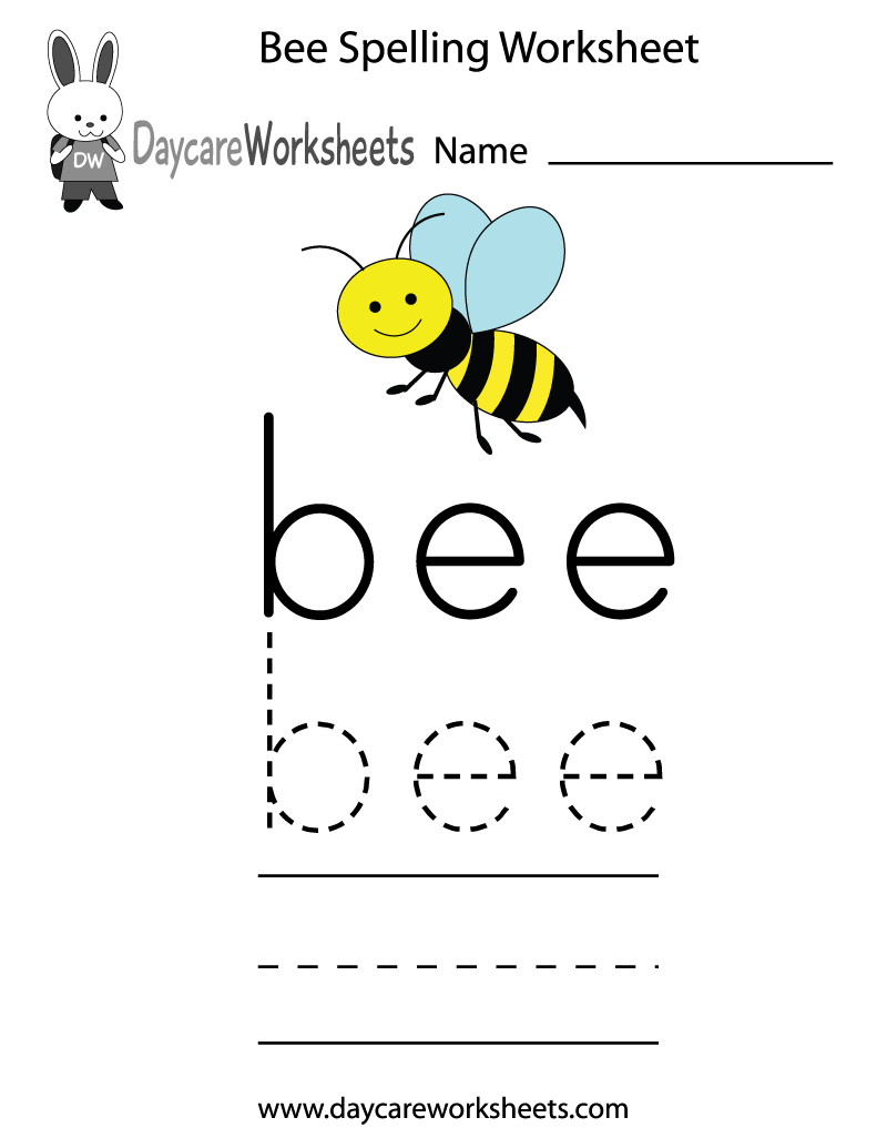 Free Printable Bee Spelling Worksheet For Preschool