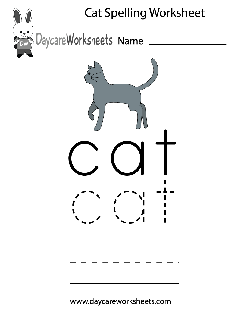 Preschool Cat Spelling Worksheet Printable