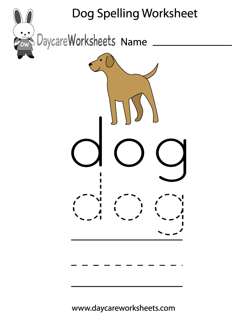 Preschool Dog Spelling Worksheet Printable