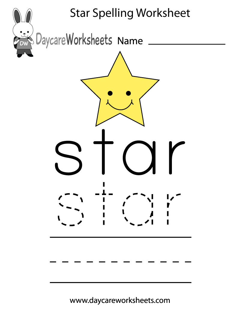 Preschool Star Spelling Worksheet Printable