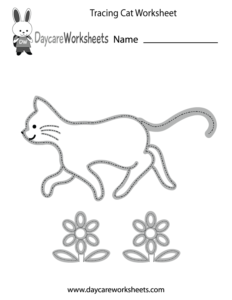 Preschool Tracing Cat Worksheet Printable