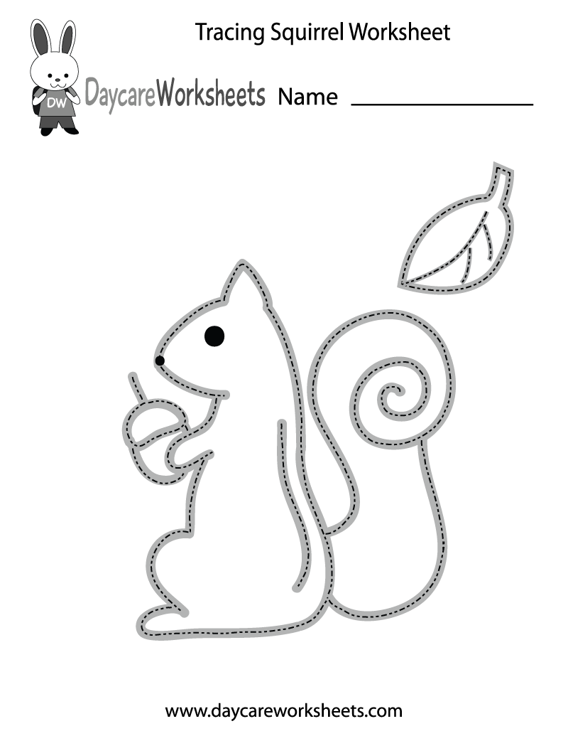 Preschool Tracing Squirrel Worksheet Printable