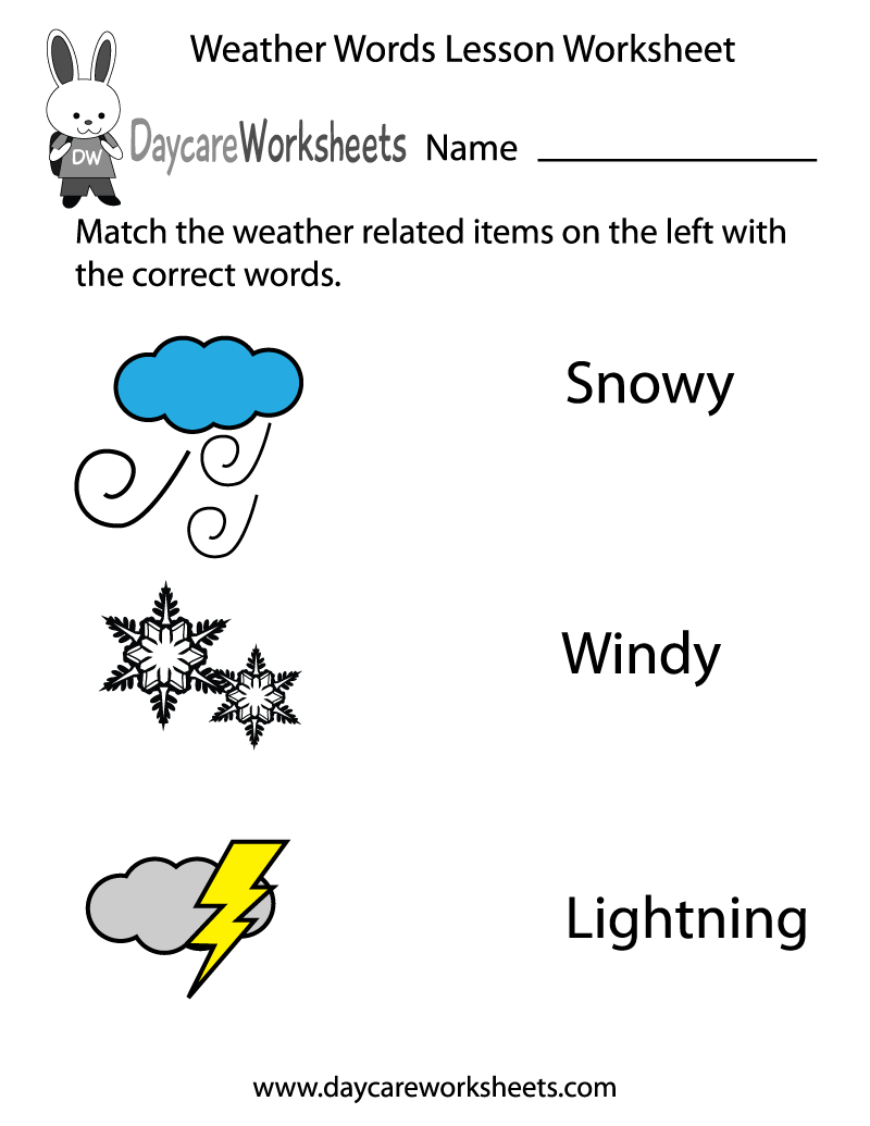 Preschool Weather Words Lesson Worksheet Printable