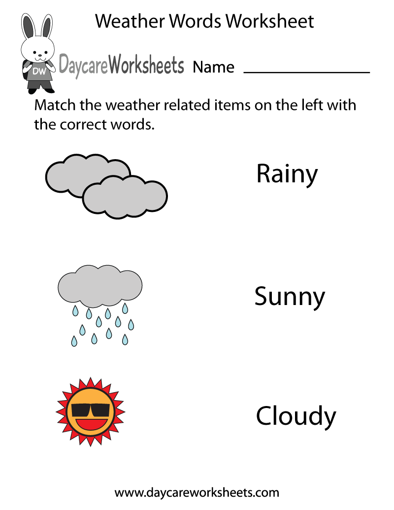 Preschool Weather Words Worksheet Printable